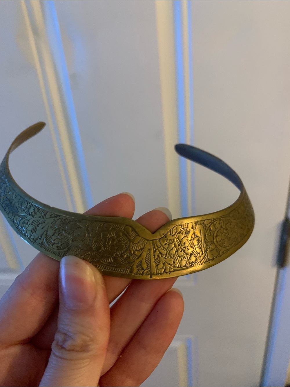 Brass Engraved Floral Metal Collar Choker Necklace Torque Style No Closure India